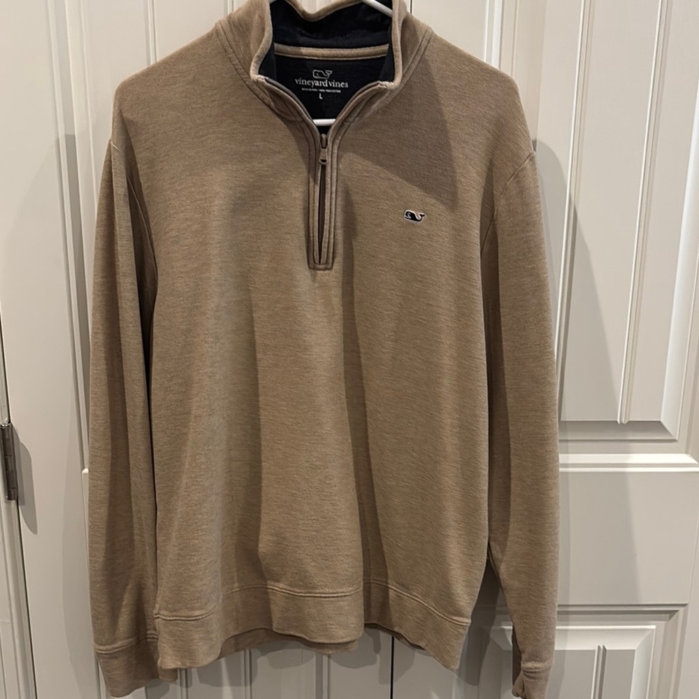 Vineyard Vines Tan Zip Up Sweater Classic Knit